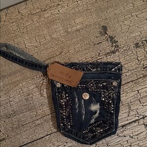 Embellished Denim Wristlet